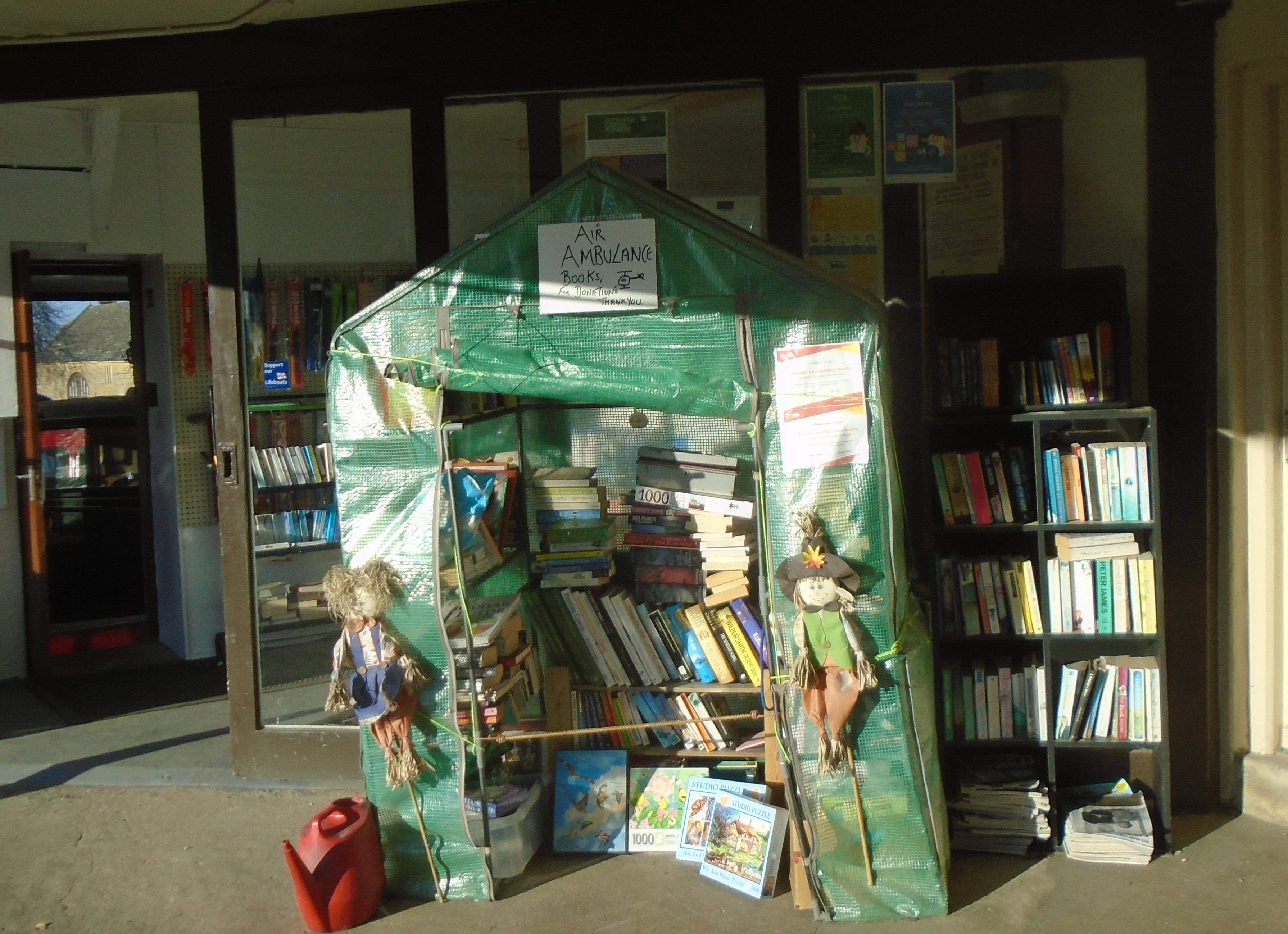 Willersey Garage sells donated books for charity.